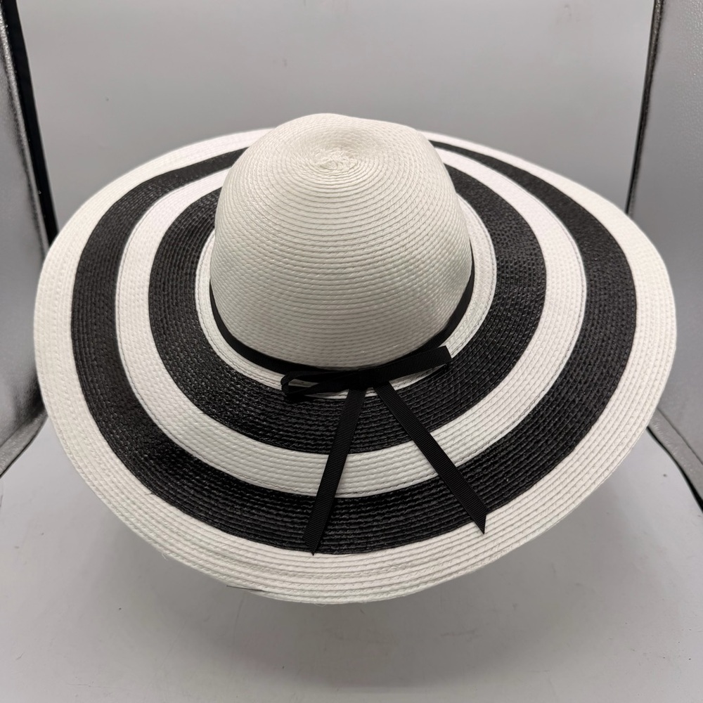 Wide Brim Black & White Striped Sun Hat – Statement Summer Hat - Picture 7 of 8